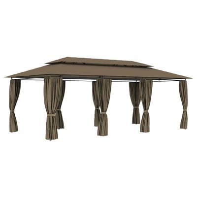 vidaXL Altánok so závesmi 600x298x270 cm, sivohnedý 180 g/m²