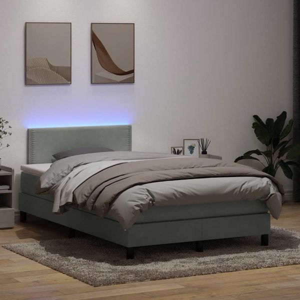 vidaXL Box Spring Posteľ bez matraca a LED Svetlosivá 120x220 cm Zamat