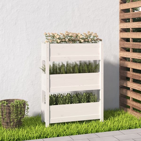 vidaXL Kvetináč biely 112x25x104,5 cm borovicový masív