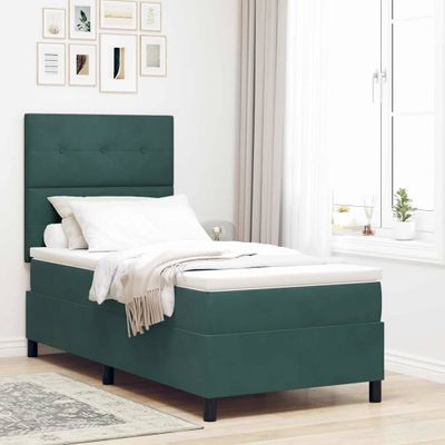 vidaXL Posteľ s pružinovým rámom Tmavozelená 90 x 200 cm Zamat