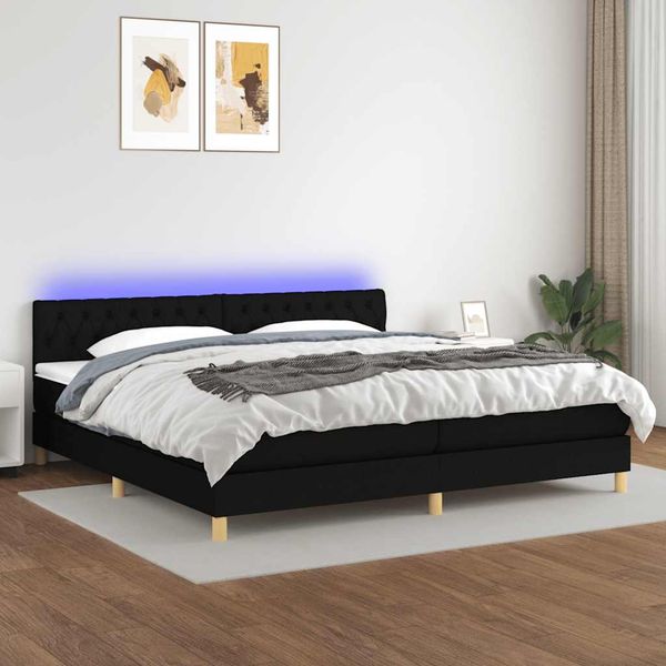 vidaXL Posteľ boxsping s matracom a LED čierna 200x200 cm látka