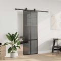 vidaXL Posuvné dvere s kovaním čierne 76x205 cm tvrdené sklo