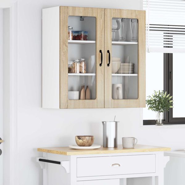 vidaXL Nástenný sklenený kabinet LUCCA 2 pcs Dub sonoma