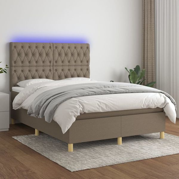 vidaXL Posteľ boxsping s matracom a LED sivohnedá 140x190 cm látka