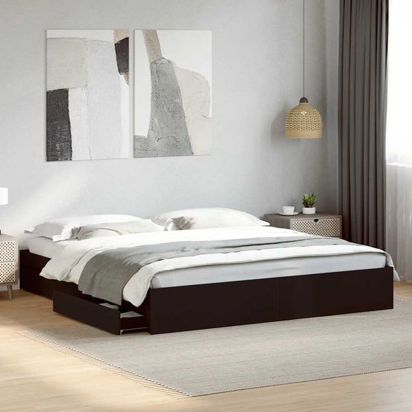 vidaXL Posteľný rám so zásuvkami čierny 180x200 cm kompozitné drevo