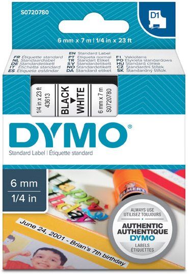 páska DYMO 43613 D1 Black On White Tape (6mm)