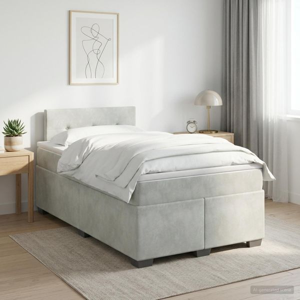 vidaXL Posteľ boxspring s matracom Svetlosivá 120 x 190 cm Zamat