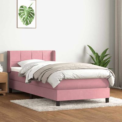 vidaXL Posteľný rám boxsping s matracom ružový 80x210 cm zamat