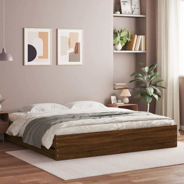 vidaXL Posteľný rám so zásuvkami hnedý dub 200x200 cm kompozitné drevo
