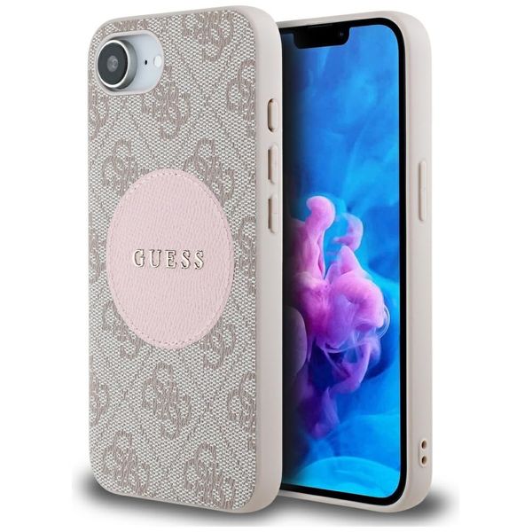 Guess HC MagSafe PU 4G Circle with Classic Logo case for iPhone 16e Pink