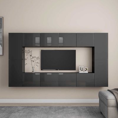vidaXL 8-dielna súprava TV skriniek lesklá sivá drevotrieska