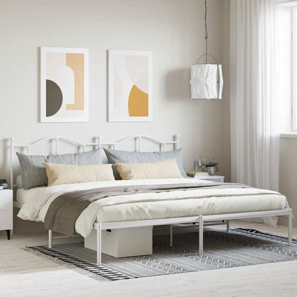 vidaXL Kovový rám postele s čelom biely 200x200 cm
