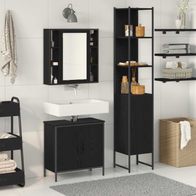 vidaXL Kúpeľňové umývadlové jednotky 3 pcs Čierna Kompozitné drevo