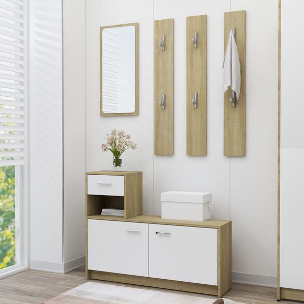 vidaXL Nábytok do chodby, biela+sonoma 100x25x76,5cm, kompozitné drevo