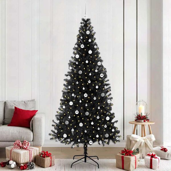 vidaXL Vianočný stromček s 300 LED-i so stojanom Čierna 240 cm PVC
