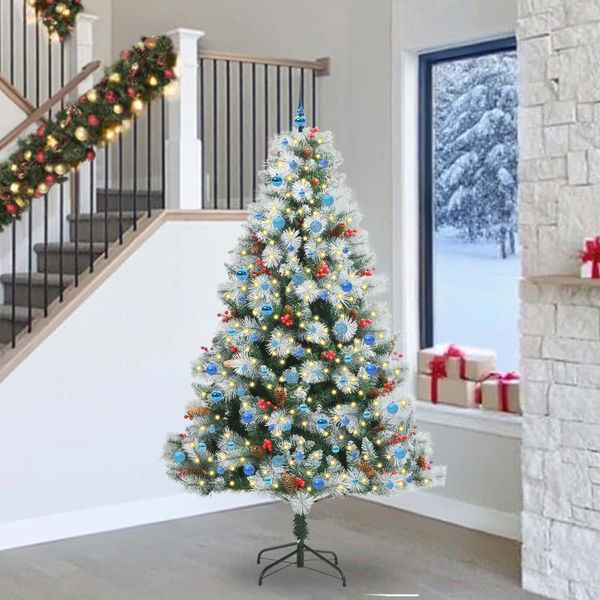 vidaXL Umelý vianočný stromček Zelená a biela 240 cm PVC, kov a plast