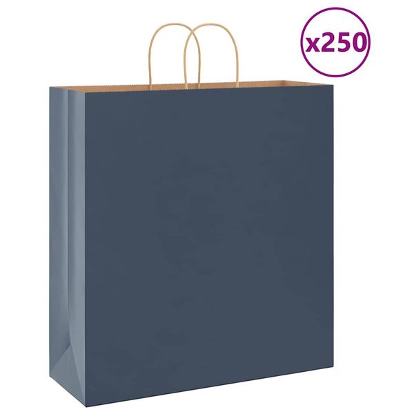 vidaXL Papierové tašky 250 ks s rúčkami, modré, 45x17x48 cm