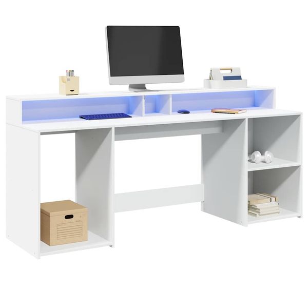 vidaXL Stôl s LED svetlami biely 200x55x91 cm kompozitné drevo