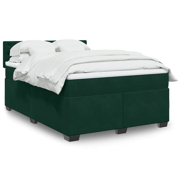 vidaXL Posteľný rám boxsping s matracom tmavozelený 140x190 cm zamat