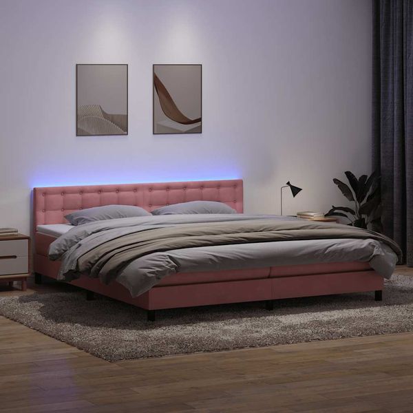 vidaXL Posteľný rám boxsping s matracom a LED ružový 200x220 cm zamat
