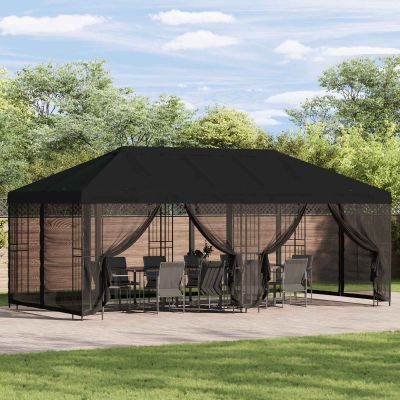 vidaXL Altánok so stenami 6 x 3 m Čierna Polyester a oceľ 190