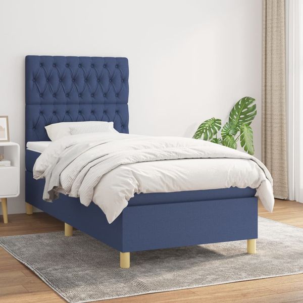 vidaXL Boxspring posteľ s matracom modrá 100x200 cm látka