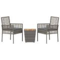 vidaXL Záhradný bistro set 3 ks Sivá polyratan