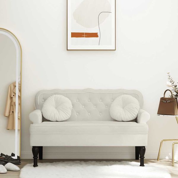 vidaXL Lavička s operadlom krémová 119,5x64,5x75 cm zamat
