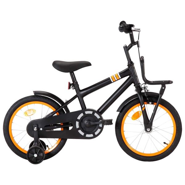 vidaXL Detský bicykel s predným nosičom 16 palcový čierny a oranžový