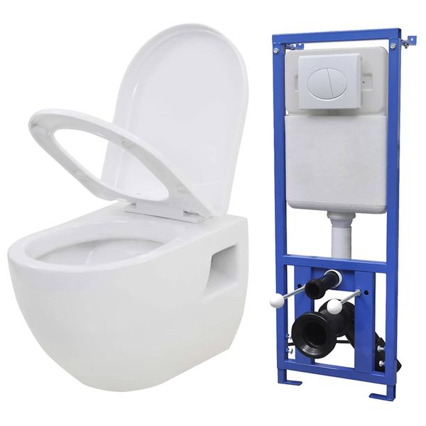 vidaXL Závesná toaleta/WC s podomietkovou nádržkou, keramická, biela