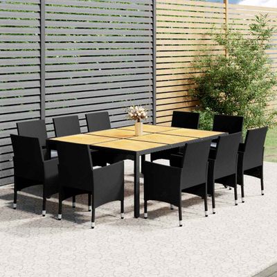vidaXL 11-dielna záhradná jedálenská súprava polyratanová čierna