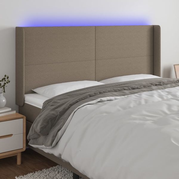 vidaXL Čelo postele s LED sivohnedé 163x16x118/128 cm látka