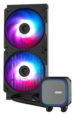 MSI vodný chladič CPU MAG CORELIQUID A13 240/ 2x 120mm ARGB fan Vodný chladič, pre CPU, pre Intel i AMD, 2× 120mm ARGB ventilátor, socket 1700, 1851, AM5, AM4, čierny