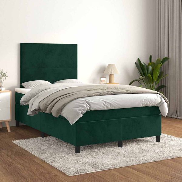 vidaXL Posteľný rám boxsping s matracom tmavozelený 120x200 cm zamat