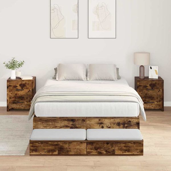 vidaXL Rám postele s úložným prostorem so zásuvkou Dymová dub 120 cm
