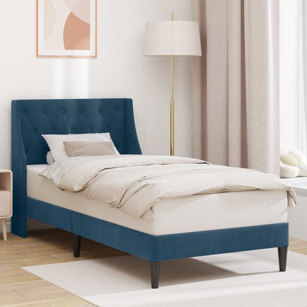 vidaXL Rám postele s čelnou doskou Modrá 90 x 200 cm Zamat