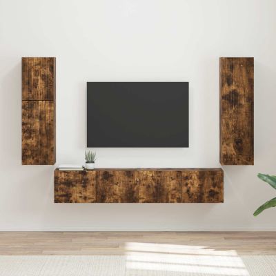 vidaXL Zostava TV skriniek Nástenný 4 pcs Dymová dub Kompozitné drevo