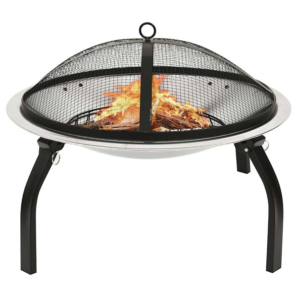vidaXL 2 v 1 ohnisko s grilom a kutáčom 56x56x49 cm nehrdzavejúca oceľ