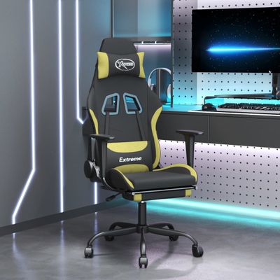 vidaXL Herná masážna stolička s podnožkou čierna a bledozelená látková