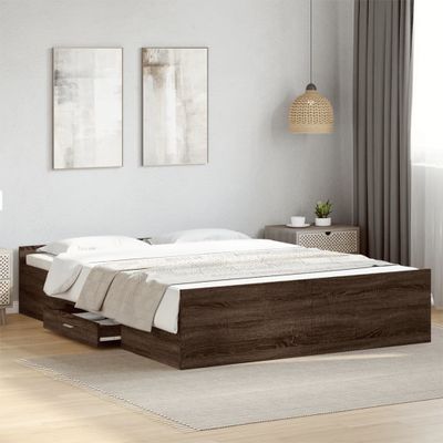 vidaXL Posteľný rám so zásuvkami hnedý dub 150x200 cm kompozitné drevo
