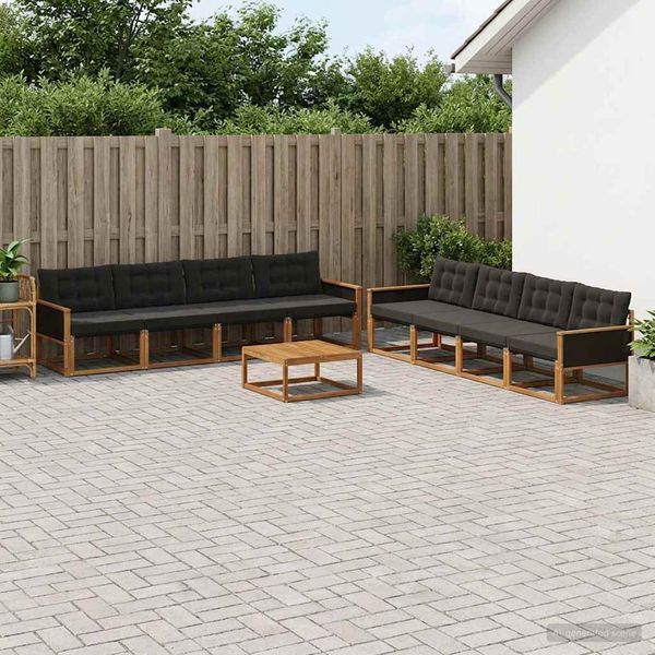vidaXL Záhradná súprava gaučov s vankúšom 9 pcs Prírodná a čierna