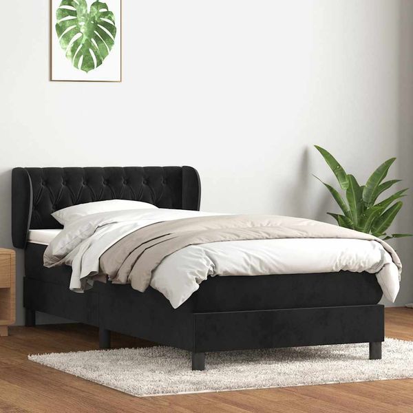 vidaXL Posteľný rám boxspring s matracom čierny 90x220 cm zamat