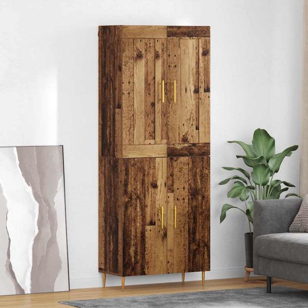 vidaXL Highboard Staré drevo 69,5 x 34 x 180 cm Kompozitné drevo
