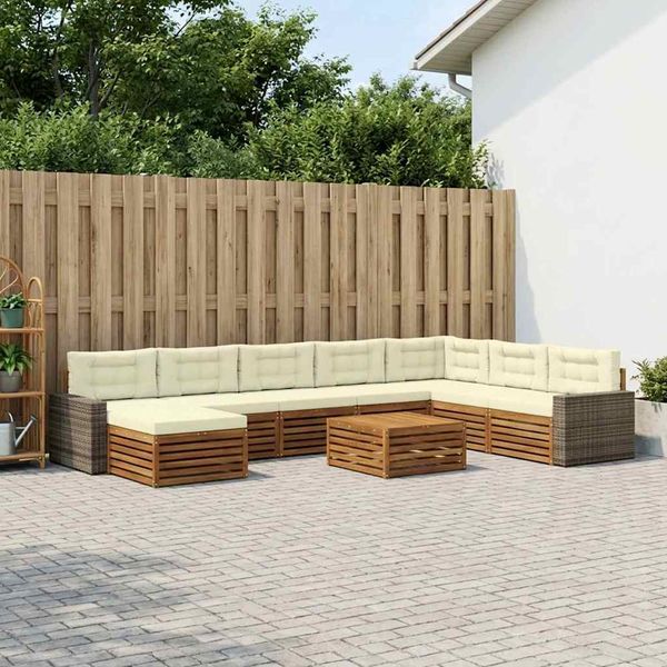 vidaXL Záhradná súprava gaučov s vankúšom 9 pcs Prírodná a krémová
