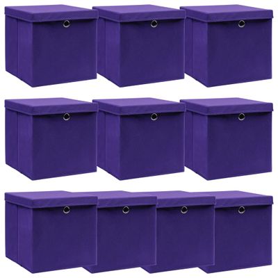 vidaXL Úložné boxy s vekom 10 ks, fialové 32x32x32 cm, látka