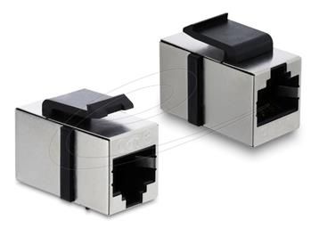 Delock Modul Keystone, spojka zo zásuvky RJ45 na zásuvku RJ45, Cat.6 tienená, kovová, strieborná / čierna