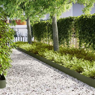 vidaXL Obrubník trávnika 10 ks 100 x 0.05 x 20 cm Olivová zelená