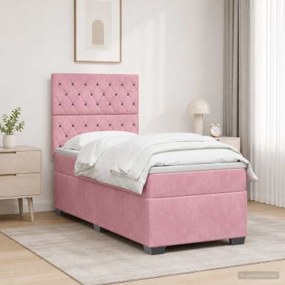 vidaXL Posteľ boxspring s matracom Ružová 100 x 200 cm Zamat