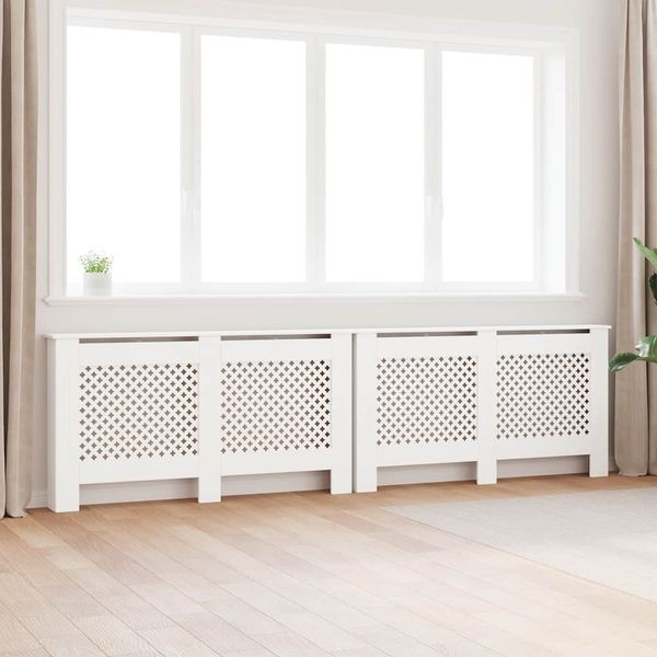 vidaXL Kryty na radiátor 2 ks, biele 152x19x81,5 cm, MDF