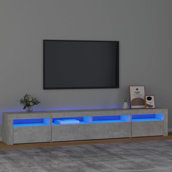 vidaXL TV skrinka s LED svetlami betónová sivá 240 x 35 x 40 cm